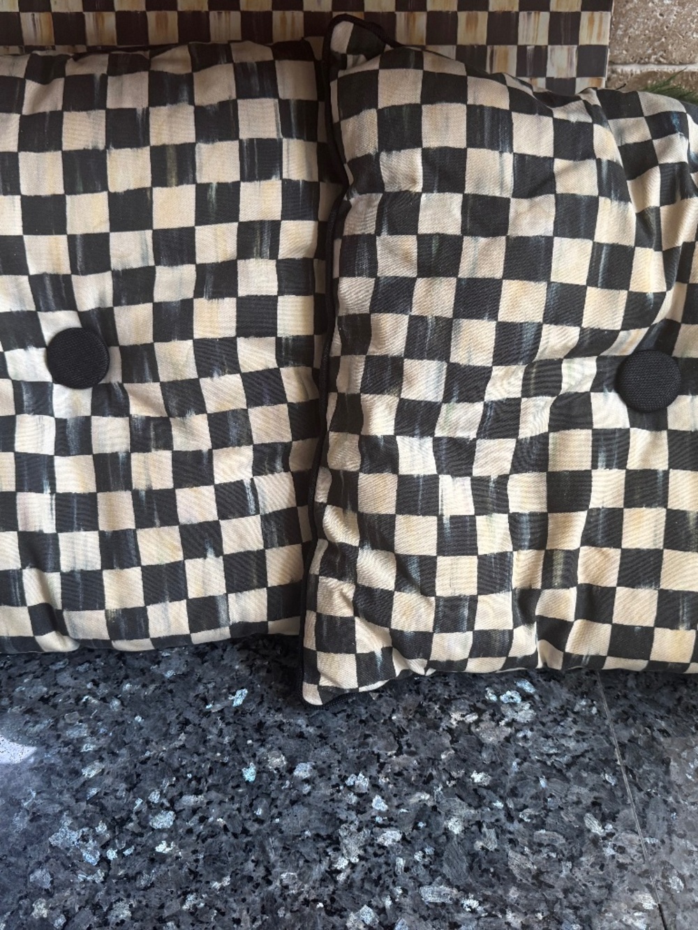 Pair of Mackenzie Childs Courtly Check Throw Pillows 17" Square Pre-Owned Clean